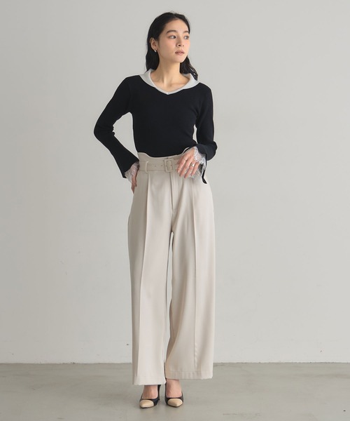 &. NOSTALGIA（アンドドットノスタルジア）の「カーブウエストパンツ（その他パンツ・レディース・アイボリー/ブラック・M）」の4枚目の写真