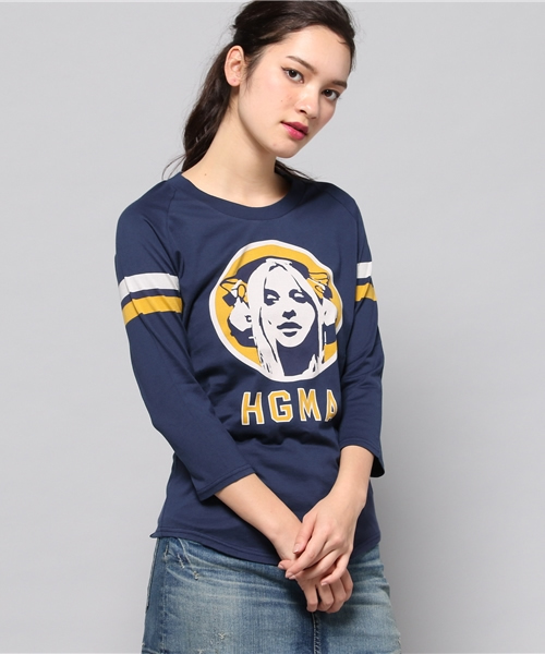 HYSTERIC GLAMOUR(ヒステリックグラマー)の「HGMA SPORTS pt 七分袖T-SH(Tシャツ/カットソー・レディース・ホワイト/イエロー/ネイビー・FREE)」の3枚目の写真