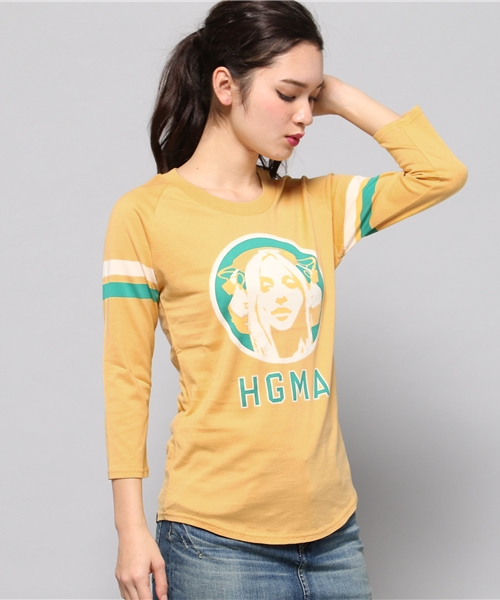 HYSTERIC GLAMOUR(ヒステリックグラマー)の「HGMA SPORTS pt 七分袖T-SH(Tシャツ/カットソー・レディース・ホワイト/イエロー/ネイビー・FREE)」の1枚目の写真