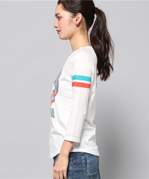 HYSTERIC GLAMOUR(ヒステリックグラマー)の「HGMA SPORTS pt 七分袖T-SH(Tシャツ/カットソー・レディース・ホワイト/イエロー/ネイビー・FREE)」の5枚目の写真