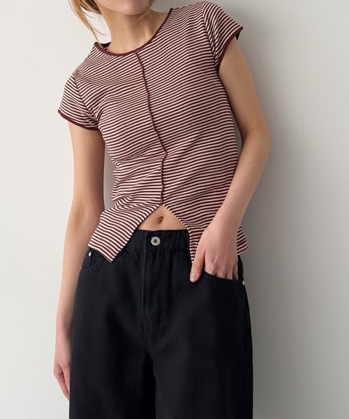 CANAL JEAN(キャナルジーン)の「Miller パネルリブスリットTシャツ(Tシャツ/カットソー・レディース・ブラック/マルチ/レッド系その他/ブルー/グリーン系その他/ブラック系その他・ONE SIZE)」の5枚目の写真