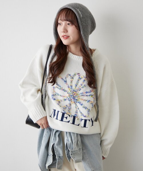 continuer de NICE CLAUP（コンティニューデナイスクラップ）の「ブラシヤーンお花ジャガードニット（ニット/セーター・レディース・アイボリー/ボルドー/ネイビー/グレー・FREE）」の9枚目の写真