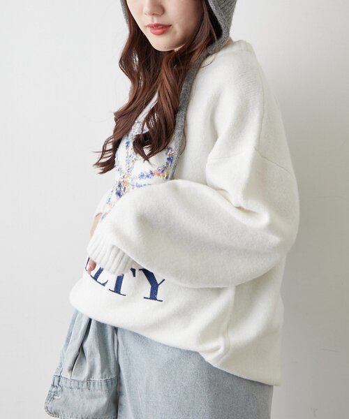 continuer de NICE CLAUP（コンティニューデナイスクラップ）の「ブラシヤーンお花ジャガードニット（ニット/セーター・レディース・アイボリー/ボルドー/ネイビー/グレー・FREE）」の10枚目の写真