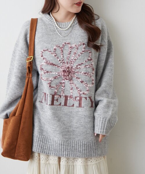 continuer de NICE CLAUP（コンティニューデナイスクラップ）の「ブラシヤーンお花ジャガードニット（ニット/セーター・レディース・アイボリー/ボルドー/ネイビー/グレー・FREE）」の14枚目の写真