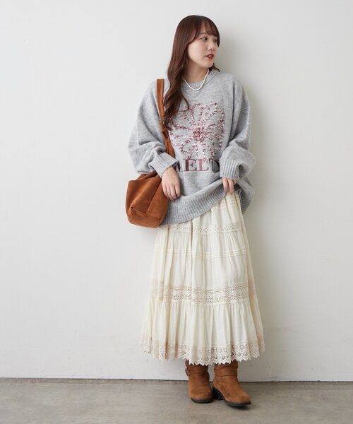 continuer de NICE CLAUP（コンティニューデナイスクラップ）の「ブラシヤーンお花ジャガードニット（ニット/セーター・レディース・アイボリー/ボルドー/ネイビー/グレー・FREE）」の16枚目の写真