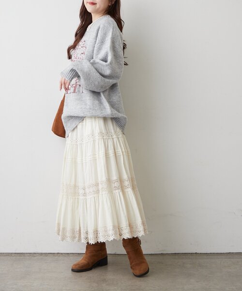 continuer de NICE CLAUP（コンティニューデナイスクラップ）の「ブラシヤーンお花ジャガードニット（ニット/セーター・レディース・アイボリー/ボルドー/ネイビー/グレー・FREE）」の17枚目の写真