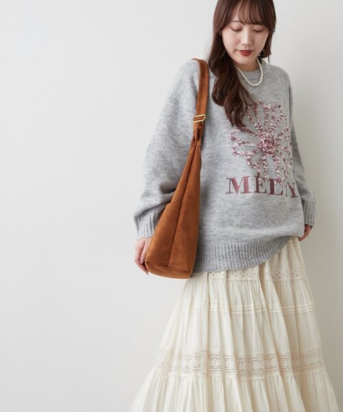 continuer de NICE CLAUP（コンティニューデナイスクラップ）の「ブラシヤーンお花ジャガードニット（ニット/セーター・レディース・アイボリー/ボルドー/ネイビー/グレー・FREE）」の18枚目の写真