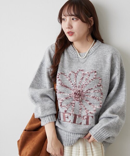 continuer de NICE CLAUP（コンティニューデナイスクラップ）の「ブラシヤーンお花ジャガードニット（ニット/セーター・レディース・アイボリー/ボルドー/ネイビー/グレー・FREE）」の21枚目の写真