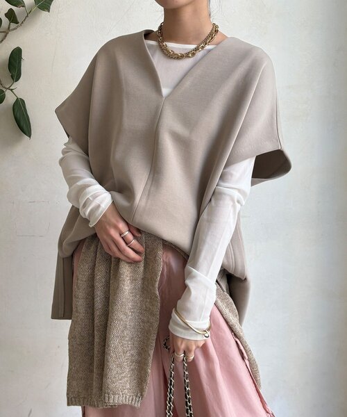 DouDou(ドゥドゥ)の「【WEB限定】オーバーシルエットダンボールベスト(Tシャツ/カットソー・レディース・ベージュ/ブラック/グレー・FREE)」の2枚目の写真