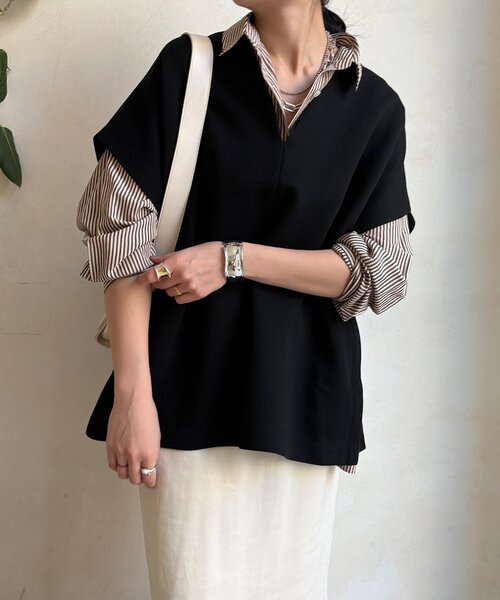 DouDou(ドゥドゥ)の「【WEB限定】オーバーシルエットダンボールベスト(Tシャツ/カットソー・レディース・ベージュ/ブラック/グレー・FREE)」の3枚目の写真