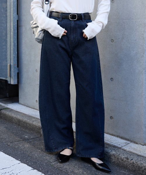 anyway.シリーズ】立体カーブ バレルレッグ ワイドデニム（速乾