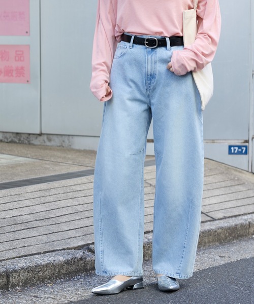 anyway.シリーズ】立体カーブ バレルレッグ ワイドデニム（速乾
