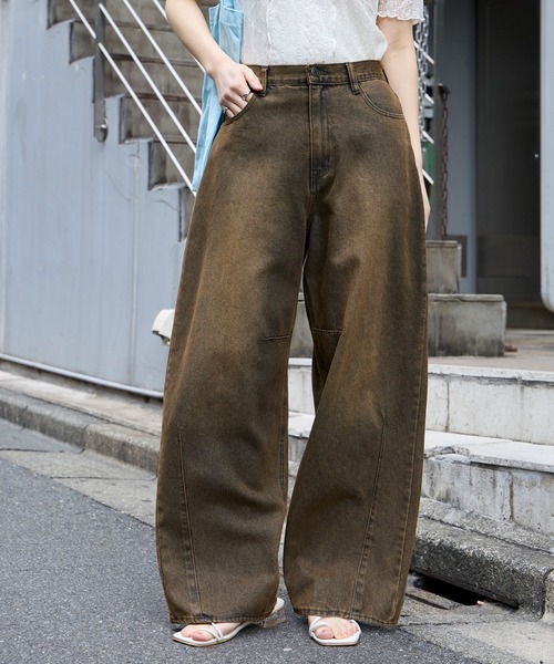 デニムパンツ（ブラウン/茶色系・ウォッシャブル加工）ファッション