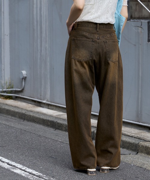 anyway.シリーズ】立体カーブ バレルレッグ ワイドデニム（速乾