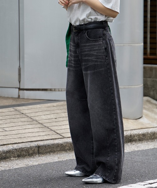 anyway.シリーズ】立体カーブ バレルレッグ ワイドデニム（速乾