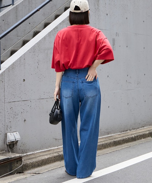 anyway.シリーズ】立体カーブ バレルレッグ ワイドデニム（速乾