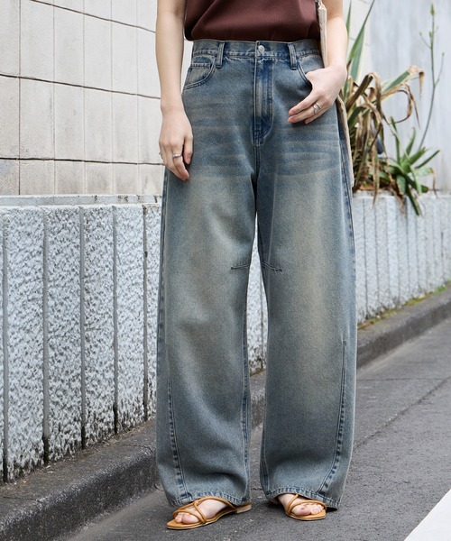 anyway.シリーズ】立体カーブ バレルレッグ ワイドデニム（速乾