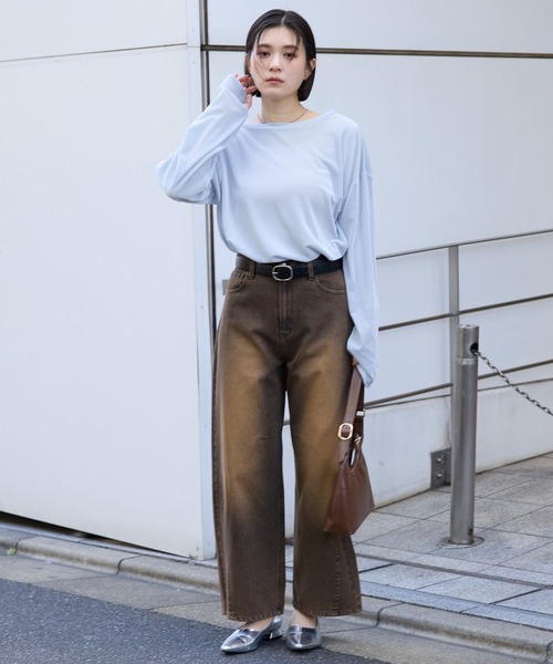 MONO-MART（モノマート）の「【anyway.シリーズ】立体カーブ バレルレッグ ワイドデニム（速乾）〈セットアップ対応〉（デニムパンツ・レディース・ブラック/サックスブルー/ブルー/ブラウン/ブルー系/インディゴブルー・S/M/L/XL）」の16枚目の写真