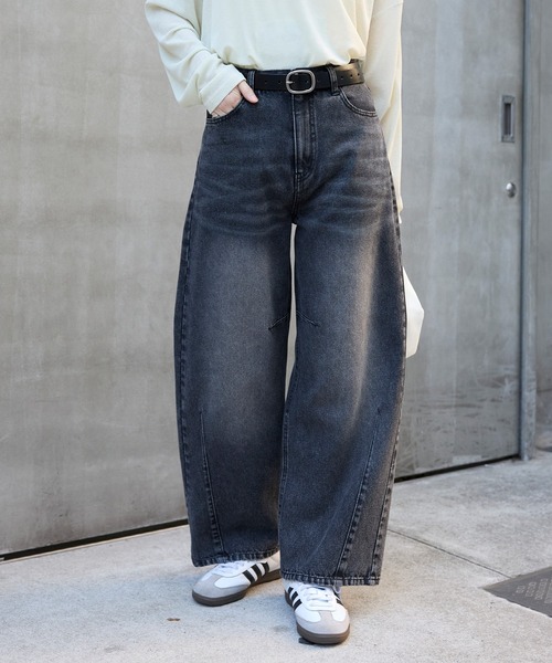 anyway.シリーズ】立体カーブ バレルレッグ ワイドデニム（速乾 