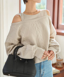 KOBE LETTUCE | レイヤード風ケーブルデザインオフショルトップス(スウェット)