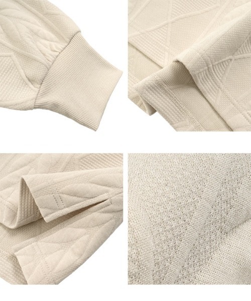 KOBE LETTUCE（コウベレタス）の「レイヤード風ケーブルデザインオフショルトップス（スウェット・レディース・アイボリー/ブラック・M）」の9枚目の写真