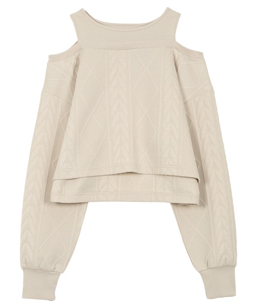 KOBE LETTUCE（コウベレタス）の「レイヤード風ケーブルデザインオフショルトップス（スウェット・レディース・アイボリー/ブラック・M）」の10枚目の写真