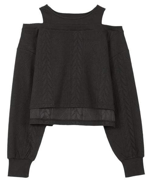 KOBE LETTUCE（コウベレタス）の「レイヤード風ケーブルデザインオフショルトップス（スウェット・レディース・アイボリー/ブラック・M）」の11枚目の写真