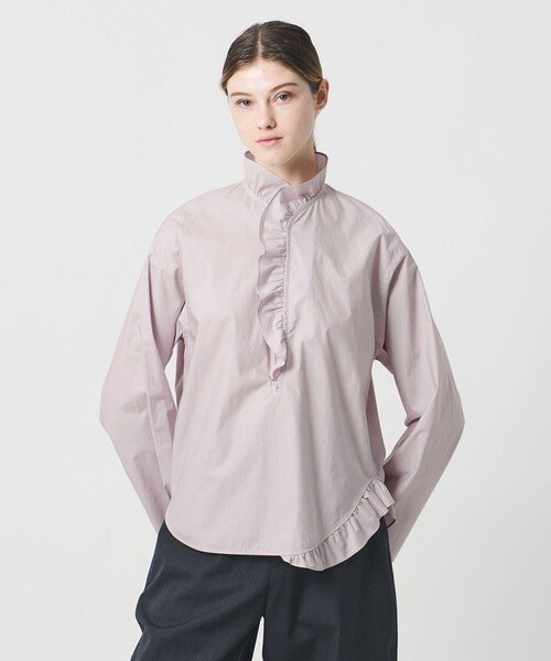 LOEFF（ロエフ）の「＜LOEFF＞コットン ブロード フリル スキッパー シャツ（シャツ/ブラウス・レディース・ライラック/ホワイト/ネイビー・0/1）」の3枚目の写真