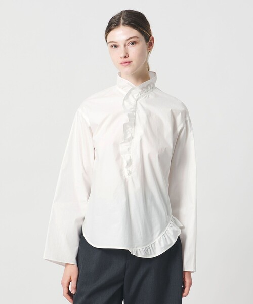 LOEFF（ロエフ）の「＜LOEFF＞コットン ブロード フリル スキッパー シャツ（シャツ/ブラウス・レディース・ライラック/ホワイト/ネイビー・0/1）」の5枚目の写真