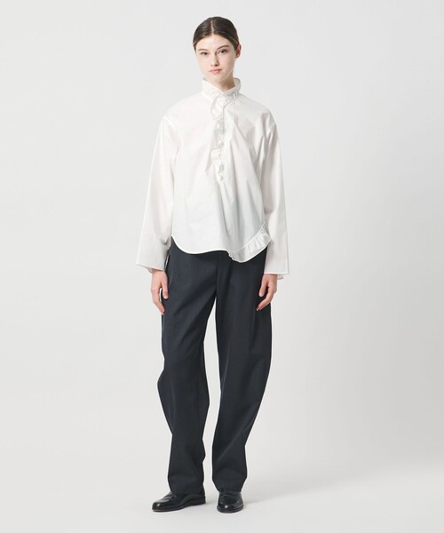 LOEFF（ロエフ）の「＜LOEFF＞コットン ブロード フリル スキッパー シャツ（シャツ/ブラウス・レディース・ライラック/ホワイト/ネイビー・0/1）」の6枚目の写真