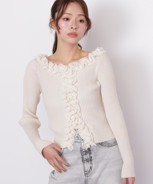 JILL by JILL STUART（ジルバイジルスチュアート）の「フリルトリムニット（ニット/セーター・レディース・ブラック系その他/ピンク/ホワイト・FREE）」の2枚目の写真