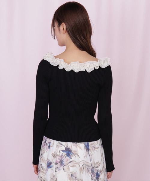 JILL by JILL STUART（ジルバイジルスチュアート）の「フリルトリムニット（ニット/セーター・レディース・ブラック系その他/ピンク/ホワイト・FREE）」の4枚目の写真