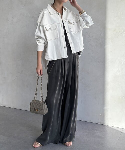 DouDou（ドゥドゥ）の「【WEB限定】袖ニットデニムジャケット（その他アウター・レディース・オフホワイト/サックスブルー・FREE）」の14枚目の写真