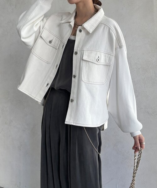 DouDou（ドゥドゥ）の「【WEB限定】袖ニットデニムジャケット（その他アウター・レディース・オフホワイト/サックスブルー・FREE）」の19枚目の写真