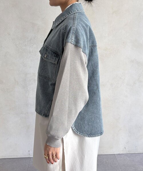 DouDou（ドゥドゥ）の「【WEB限定】袖ニットデニムジャケット（その他アウター・レディース・オフホワイト/サックスブルー・FREE）」の5枚目の写真