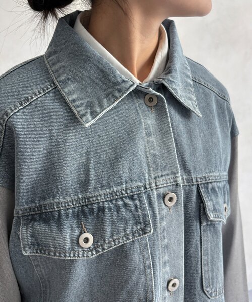 DouDou（ドゥドゥ）の「【WEB限定】袖ニットデニムジャケット（その他アウター・レディース・オフホワイト/サックスブルー・FREE）」の7枚目の写真