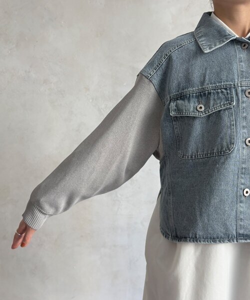 DouDou（ドゥドゥ）の「【WEB限定】袖ニットデニムジャケット（その他アウター・レディース・オフホワイト/サックスブルー・FREE）」の10枚目の写真