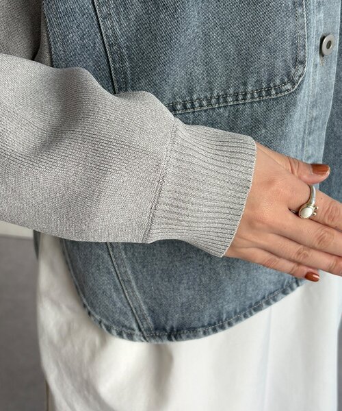 DouDou（ドゥドゥ）の「【WEB限定】袖ニットデニムジャケット（その他アウター・レディース・オフホワイト/サックスブルー・FREE）」の11枚目の写真