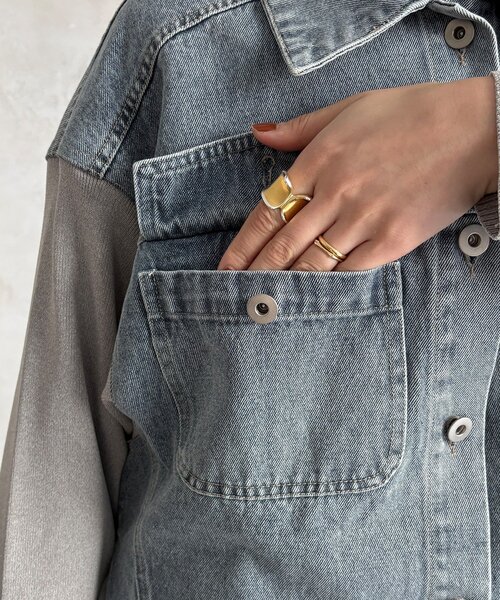 DouDou（ドゥドゥ）の「【WEB限定】袖ニットデニムジャケット（その他アウター・レディース・オフホワイト/サックスブルー・FREE）」の13枚目の写真