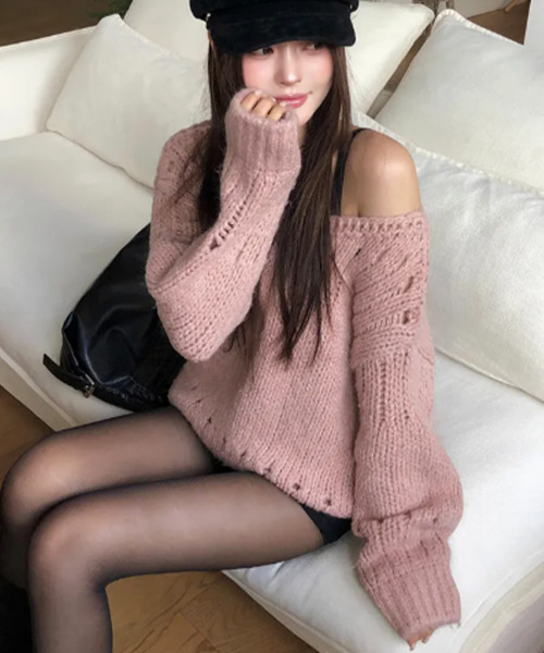 VIVID LADY(ビビッドレディー)の「ボートネック ニットプルオーバー ワンショルダー(ニット/セーター・レディース・クリーム/グレー/ピンク・FREE)」の6枚目の写真