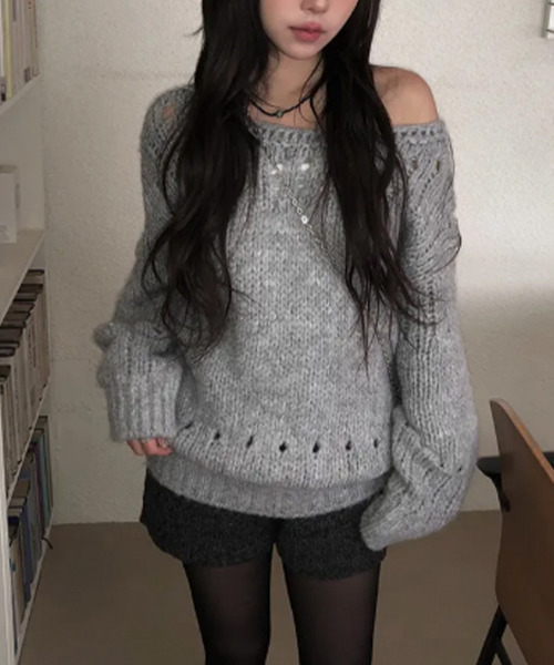 VIVID LADY(ビビッドレディー)の「ボートネック ニットプルオーバー ワンショルダー(ニット/セーター・レディース・クリーム/グレー/ピンク・FREE)」の20枚目の写真