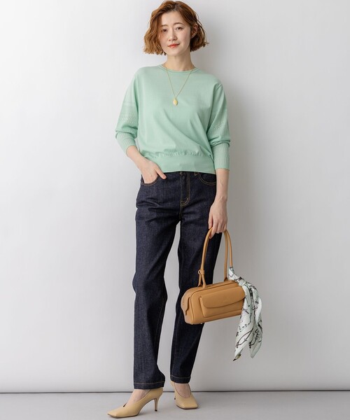 23区 L(ニジュウサンクオオキイサイズ)の「ネオコンフォートストレッチ レーシーデザイン ニット(ニット/セーター・レディース・ネイビー系・44/46/48)」の6枚目の写真