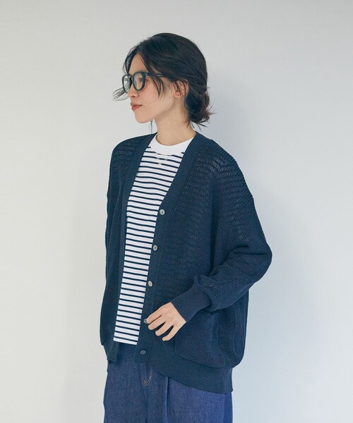 LOISIR(ロワズィール)の「エステル和紙片畦編みカーディガン(カーディガン/ボレロ・レディース・ネイビー/オフホワイト・FREE)」の5枚目の写真