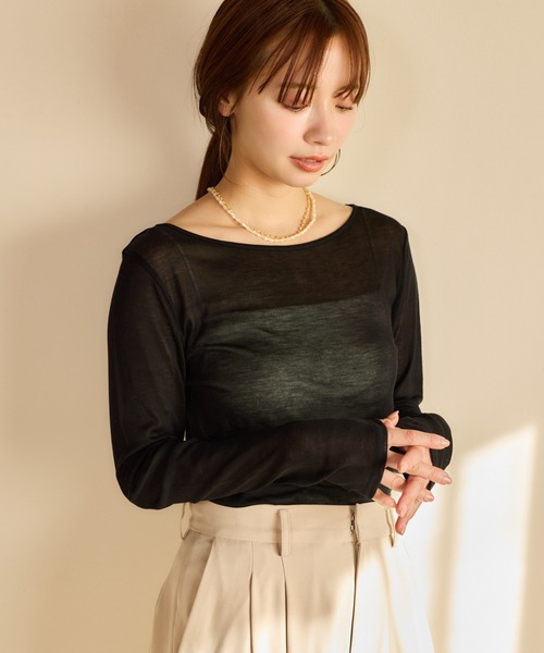 mysty woman（ミスティウーマン）の「【接触冷感】ソフトシアーロンTEELS　661523（Tシャツ/カットソー・レディース・オフホワイト/チャコールグレー/ブラック・FREE）」の2枚目の写真