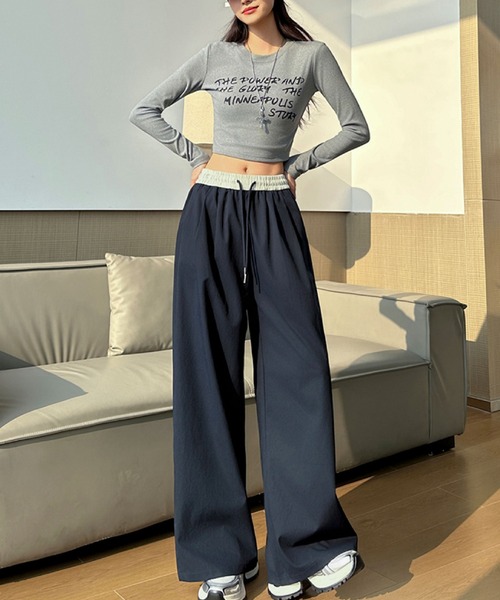 2ly2(トゥーリートゥー)の「ウエストギャザー ワイドストレートパンツ(その他パンツ・レディース・ライトグレー/ピンク/ネイビー・FREE)」の17枚目の写真