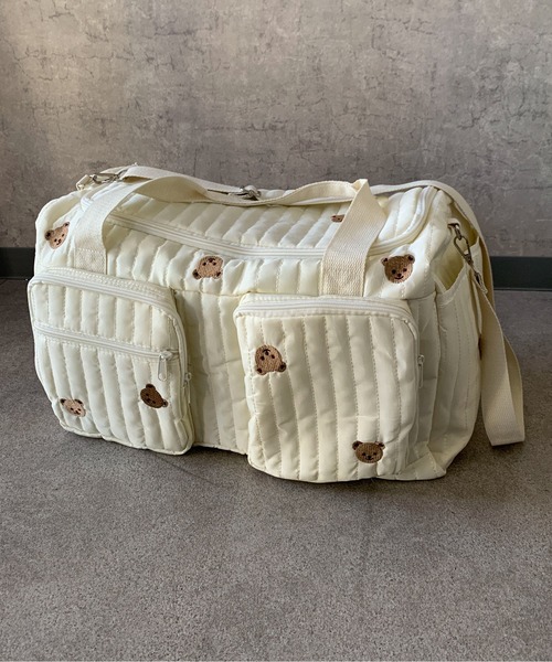pyornim(ピョルニム)の「【大容量】【2WAY】多ポケット 総柄刺繍 キルティング ボストンバッグ くまさん チューリップ(ボストンバッグ・レディース・ブラック/ベージュ/ピンク・F)」の10枚目の写真