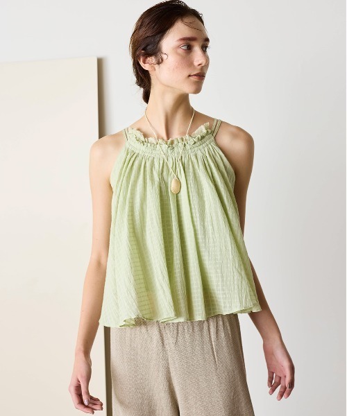 WALANCE（ワランス）の「natural dye Sheer Cotton Check gather camisole（キャミソール・レディース・グリーン/イエロー/レッド系その他・FREE）」の4枚目の写真