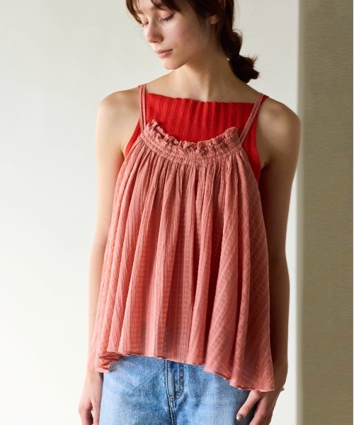 WALANCE（ワランス）の「natural dye Sheer Cotton Check gather camisole（キャミソール・レディース・グリーン/イエロー/レッド系その他・FREE）」の11枚目の写真