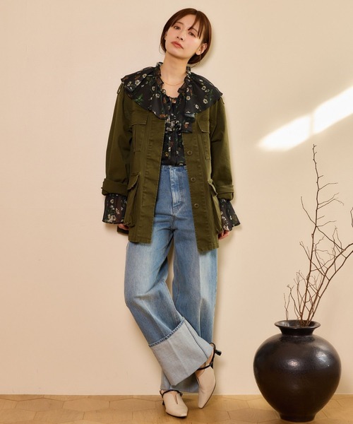 mysty woman（ミスティウーマン）の「楊柳ボタニカルブラウス 659272（シャツ/ブラウス・レディース・アイボリー/ブラック・FREE）」の3枚目の写真