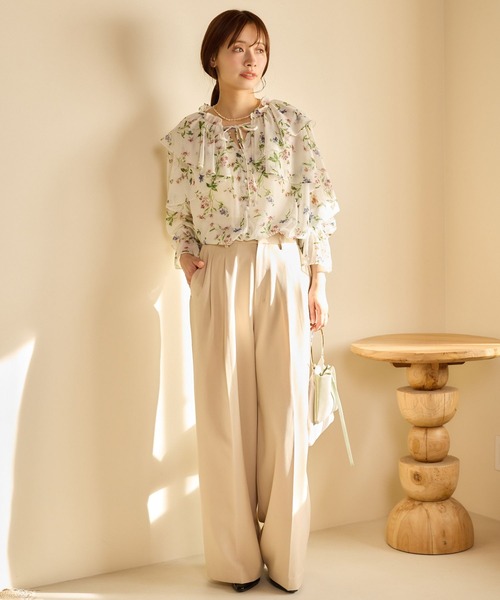 mysty woman（ミスティウーマン）の「楊柳ボタニカルブラウス 659272（シャツ/ブラウス・レディース・アイボリー/ブラック・FREE）」の5枚目の写真